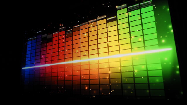 Music Equalizer bar. Audio waveform equalizer on screen black background. Music or sound wave on monitor. colorful sound visualizer abstract. gradient spectrum music graph. Digital graph glow in dark.