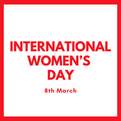 International Women’s Day Post Card On March Eight Red Text On White Background