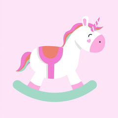 Kids Balance rocking Unicorn Cute Animal Art Simple Flat Cartoon Trendy Children Illustration Symbol Closeup