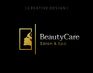 woman face and hair logo in aquare monoline logo icon design template element.