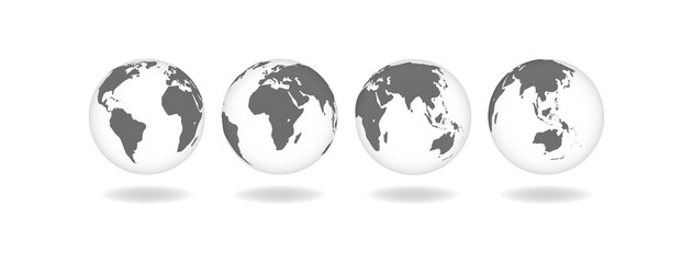 Set of transparent realistic earth globes. World map in the form of a globe. Transparent texture. Vector
