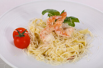 Italian pasta Linguini with prawns