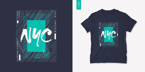 Fototapeta premium New York City. Graphic mens dynamic t-shirt design, poster, typography. Vector illustration