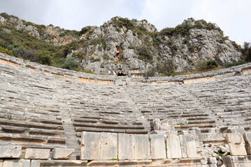 cavea sitting sections of ancient roman theatre of Myra near Demre, Turkey