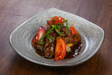 Beef with teriyaki sauce and vegetables