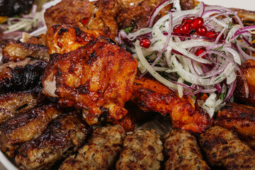 Caucasian shashlik plate with grilled meat
