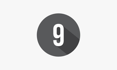 9 number with shadow isolated on white background.