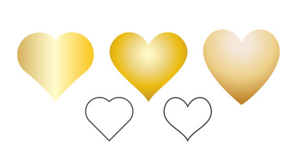 Heart icon set. Outline golden shape love sign isolated on a background. Vector illustration