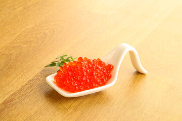 Red caviar in the bowl