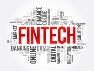 Fintech word cloud collage, business concept background