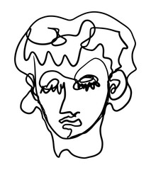 Contemporary abstract female face. Minimalistic elegant woman portrait. Hand drawn vector illustration. Continuous line drawing isolated on white. Modern style element for design, card, prints, decor.