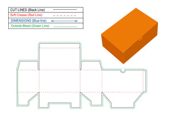 Snap Lock Bottom or auto bottom closer box with holding knotch dieline template and vector 3D render box, resizable box