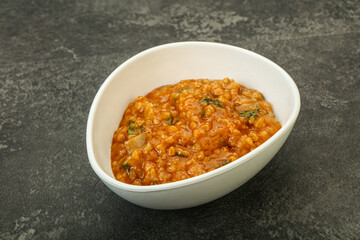 Traditional Georgian Kharcho soup with meat