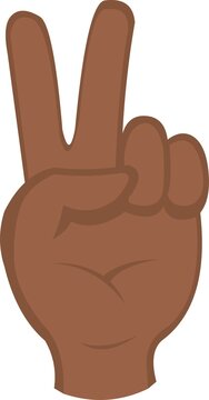 Vector emoticon illustration of a brown hand making the symbol of love and peace
