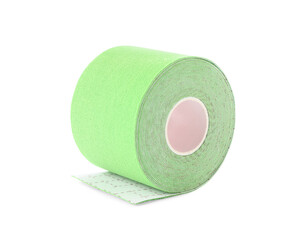 Green kinesio tape in roll on white background