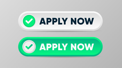 Fototapeta premium Apply now buttons in 3d gradient style. Two-colors options with checkmark sign. Vector illustration for web services, application or websites.
