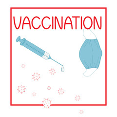Call for vaccination against coronavirus. The concept of victory over diseases and epidemics through vaccination. Medical syringe with medicine against viruses. Vector cartoon illustration isolated on