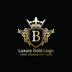 Crown logo vector, Luxury gold logo, Letter B icon