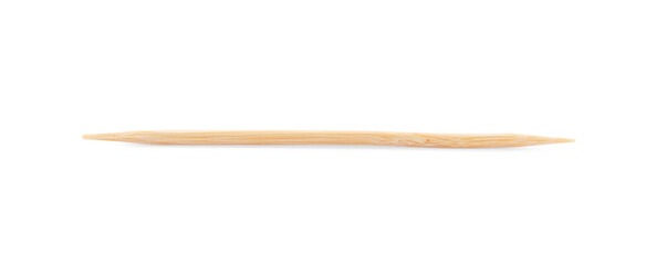 One disposable wooden toothpick on white background