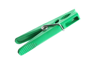 Bright green plastic clothespin isolated on white