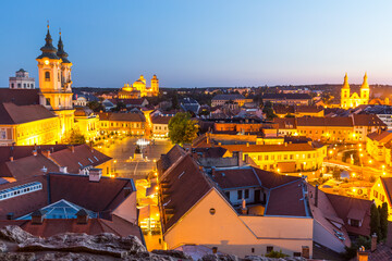 Eger - Market Square at night from above, Hungary