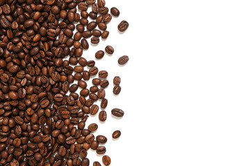 Roasted coffee beans on white background.