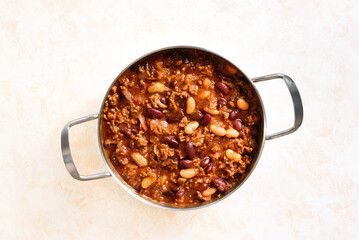 Cowboy beans in cooking pan