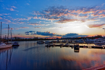 sunset over the harbor