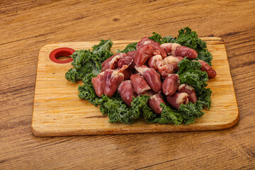 Raw chicken hearts for cooking