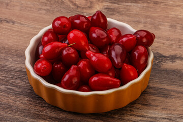 Sweet and ripe cornel berries