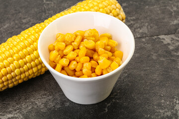 Sweet yellow corn in the bowl