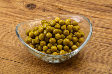 Marinated green pea in the bowl