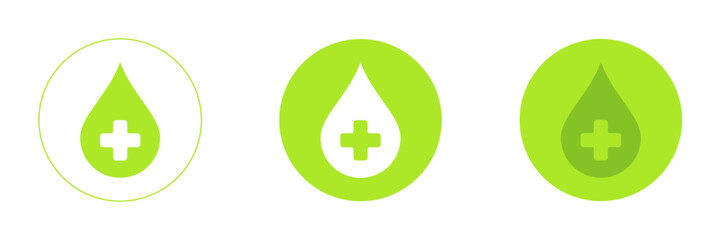 Obraz premium Green drop of blood with medicine icon. Icon set for web design and mobile applications