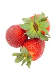 Red, fresh, ripe early strawberries isolated on a white background. A photo of a real berry, a lifestyle without processing and retouching.