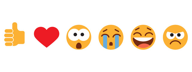 Obraz premium Modern flat Emoji. Set with different reactions for social network