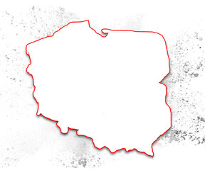 Poland map with red outlines on white background with white ash background. Polish outline map