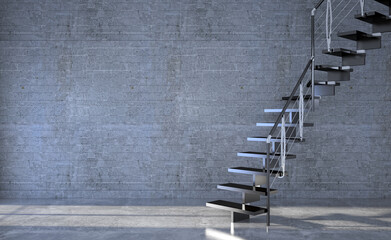 Illustration 3D rendering large luxury modern bright interiors Living room with stair, mockup...