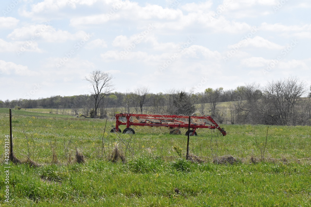 Canvas Prints Hay Rake in a Field