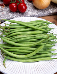 Fresh uncooked green beans haricot verts legumes