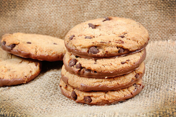 Chocolate cookies on a jute canvas