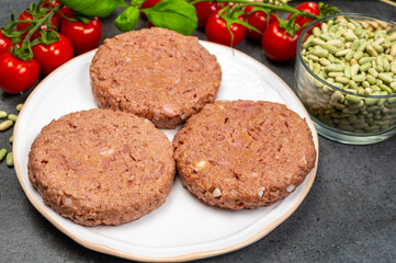 Fototapeta na wymiar Healthy vegetarian vegan food, plant based soya beans burger