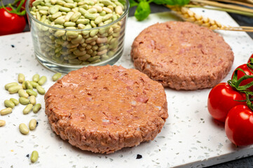 Healthy vegetarian vegan food, plant based soya beans burger