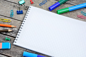 Empty notebook on a old wooden table
