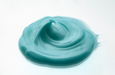 Cream gel gray blue transparent cosmetic sample texture with bubbles blue background
