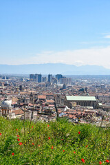 Panorama of the city of Naples from the vineyard of the abbey of Saint Martin, Italy.