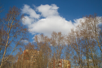 Spring sky with clouds over the city. Beautiful sky over the city.