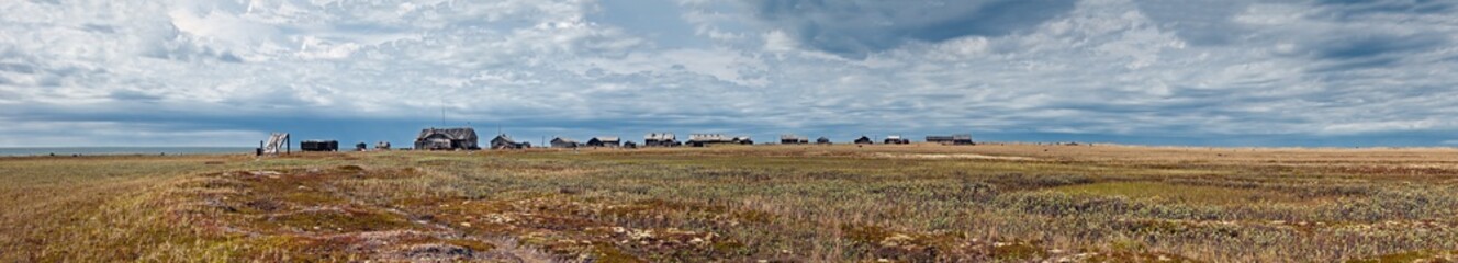 Fototapeta na wymiar Abandoned Tobseda village and its surroundings, Barents Sea coastal area, Russia