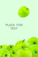 Creative layout with green apples on a light background. Food concept. Copy spaсe