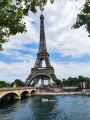 View over river Seine towars Eiffel Tower in Paris, France.
