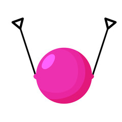 Gymnastic Swiss ball. Aerobic exercise. Pink rubber inflatable circle. Flat cartoon illustration. Sports training